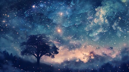 Obraz premium Starry night sky with a touch of whimsy, great for dreamy and imaginative projects. 