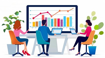 Fototapeta premium Bid Strategy Meeting A group of digital marketers discussing bids