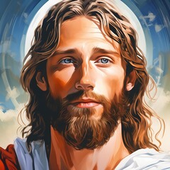 Portrait of Christ - Depiction of Jesus Christ - Peaceful and Calming Image - Savior of Humanity and Mankind - Image of Christianity - The Shepherd from Jerusalem - Artwork 