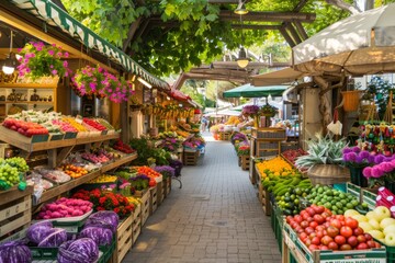 A Vibrant European Market Under A Canopy Of Green