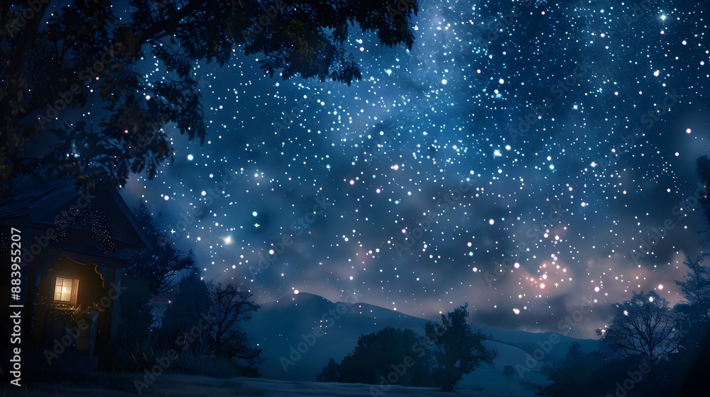 Wall mural starry night sky with a touch of whimsy, great for dreamy and imaginative projects.