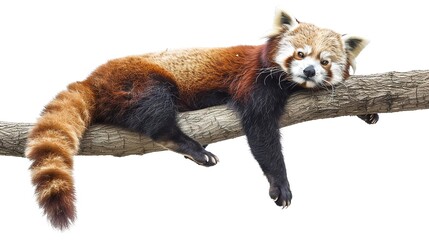 Red Panda Resting on a Tree - Endangered Species Known as Lesser Panda or Red Cat Bear