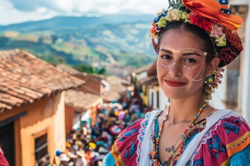 Obraz premium A Festive Smile Amidst The Colorful Streets of Colombia