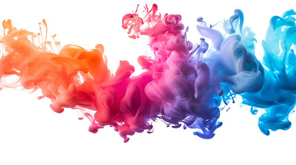 Abstract background, white, blue, purple or rainbow colors ,A vibrant burst of colored inks diffusing in water, creating an abstract cloud on a isolated background  ,clouds of paint in water close-up