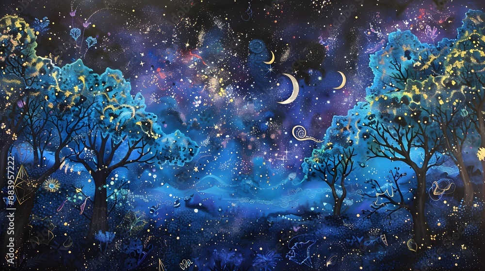 Wall mural starry night sky with a touch of whimsy, great for dreamy and imaginative projects.