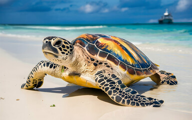 A beautifully painted sea turtle
