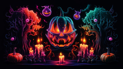 Hologram-style Halloween elements pumpkin background and wallpaper