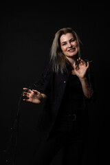 party woman on black background