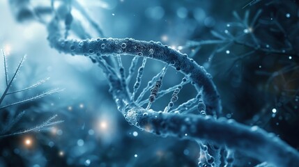 Spiral structure of human DNA, biochemistry concept with DNA molecule, DNA CHAIN. 3d rendered genetic illustration of human dna under microscope