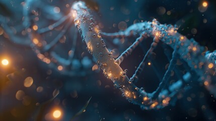 Spiral structure of human DNA, biochemistry concept with DNA molecule, DNA CHAIN. 3d rendered genetic illustration of human dna under microscope