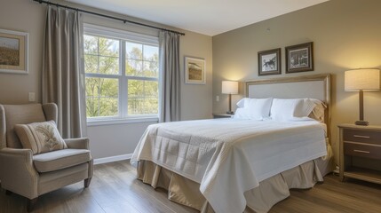 Comfortable and spacious bedroom in a modern nursing home facility.