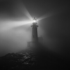 Lighthouse Beam Piercing Foggy Night