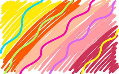 Cheerful geometric background texture. Positive striped with wavy lines multi-colored background of green, blue, pink, yellow and beige. Children's colorful art shading with different colors.