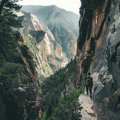 Obraz premium A Hiker in the Majestic Canyon