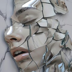 Shattered Reflection of a Woman's Face