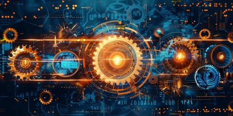 A close-up of futuristic mechanical gears with interconnected networks, representing advanced technology and innovation.