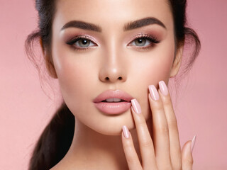Fototapeta premium girl model woman showing manicure on nails. cosmetics, beauty and makeup