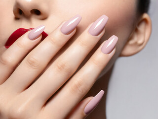 girl model woman showing manicure on nails. cosmetics, beauty and makeup
