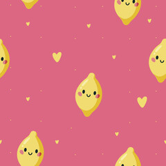 Colorful Summer Seamless kids Pattern with cute hand  lemon