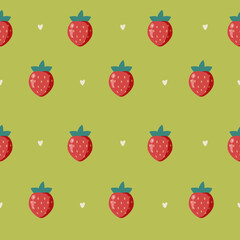 Colorful Summer Seamless Pattern with cute hand drawn strawberries