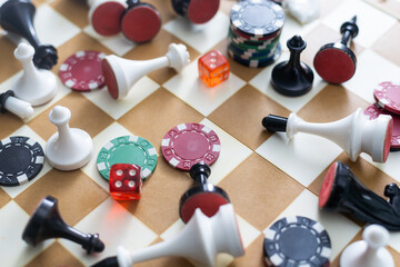 Gamepad, laying cards with the chips on the table.