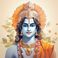 Lord Krishna's face with wearing peacock feather on head