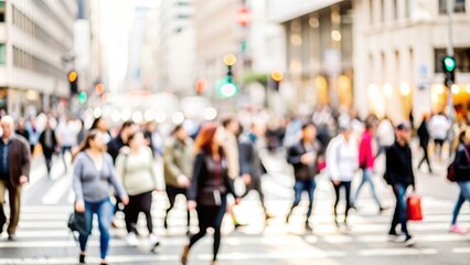 Obraz premium City Street Blur - Blurred background of a bustling city street with pedestrians and traffic. 