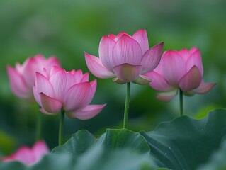 Obraz premium Pink Lotus Flowers, Water Lily in Bloom