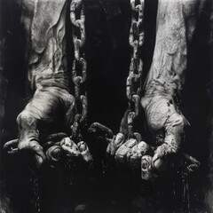 Chained Hands - A Black and White Photographic Art