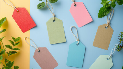 set of tags with flowers