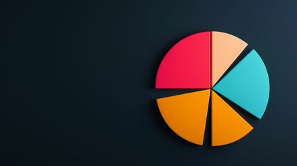 Fototapeta premium Colorful pie chart on dark background representing data analysis, statistics, and business insights.