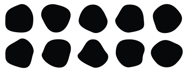 Blob shape vector illustration set. Amoeba shapes. Organic black blobs of irregular shape. Abstract blotch, inkblot and pebble silhouettes, simple liquid.