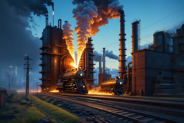 Factory Building with Smoke Stacks. Generative Ai