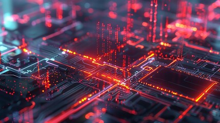 close up of a glowing circuit board showcasing the complex network of technology. Ai generated