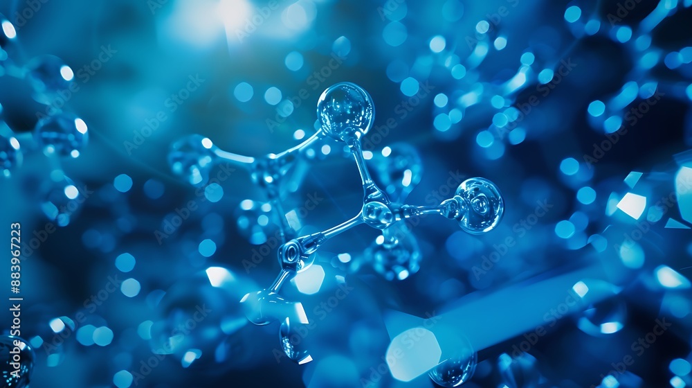 Poster close up of a molecule structure with a blue background. ai generated