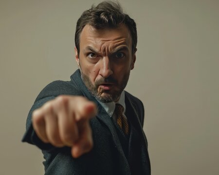 Motivational businessman pointing directly at viewer for encouragement and inspiration