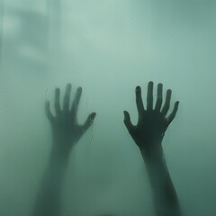Silhouettes of Hands Reaching Through Foggy Glass