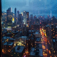 City Lights Through a Rainy Window
