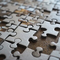 Closeup of a Partially Completed Jigsaw Puzzle