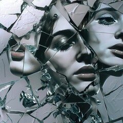 Shattered Reflections: A Digital Collage of a Woman's Face
