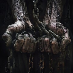 Chained Hands in Darkness