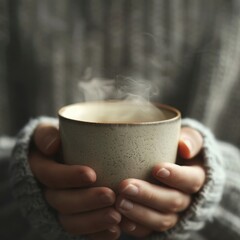 Warmth in Hands - A Cozy Moment with a Steaming Mug