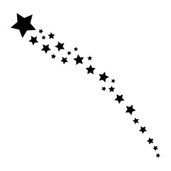 A trail of black stars of varying sizes, with the largest star at the top and the stars gradually decreasing in size towards the bottom