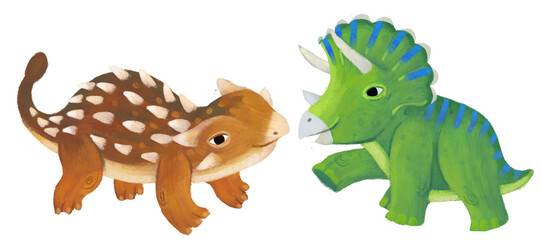 cartoon happy and funny colorful prehistoric dinosaur dino triceratops isolated illustration for children © honeyflavour