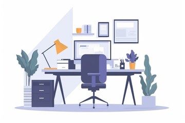 illustration of a home office setup, featuring an ergonomic chair and desk, emphasizing comfort and efficiency in remote work environments.