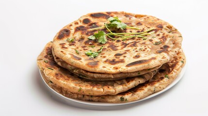 Aloo Paratha or Gobi Paratha on White Background