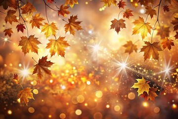 Autumn Background with Colorful Orange Leaves and Branches, Falling to the Ground, Template with Space for Copy