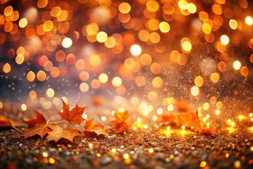 Autumn Background with Colorful Orange Leaves and Branches, Falling to the Ground, Template with Space for Copy