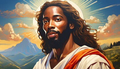 Portrait of African Christ - Depiction of Black Jesus Christ - Peaceful and Calming Image - African Christians Savior of Humanity and Mankind - Unorthodox Image of Christianity