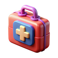 Shiny 3D plastic first aid kit icon with detailed textures and vibrant colors
